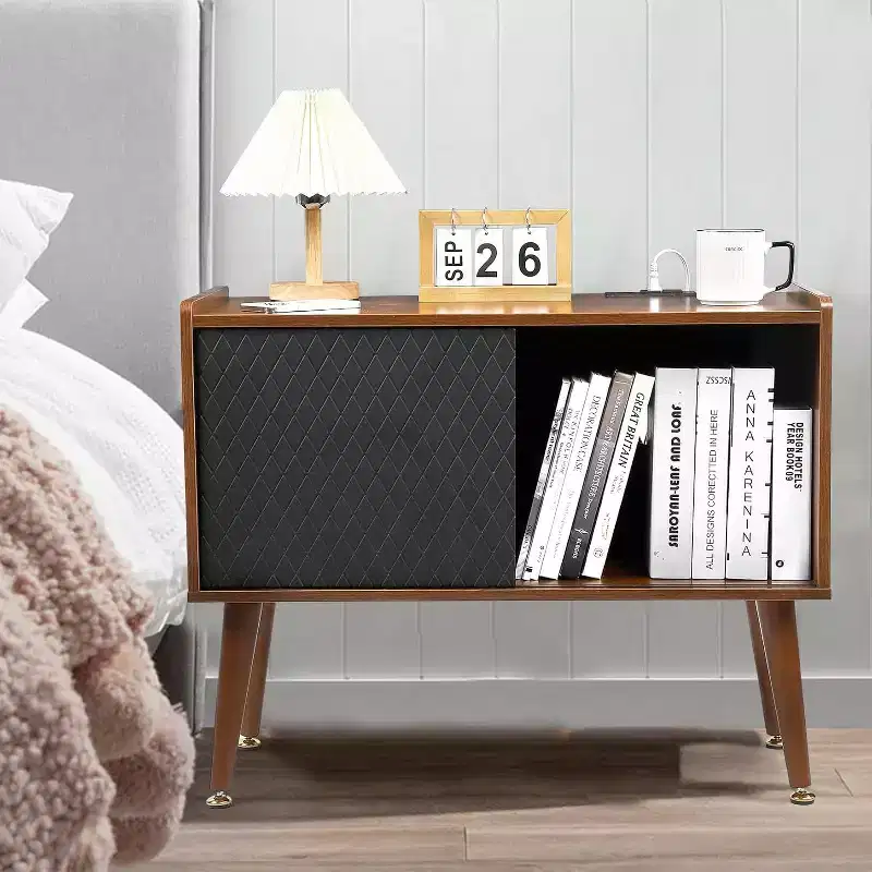 Bedside Table with Charging Station, Bedside Table with Storage Drawer and USB Ports, Side Table for Bedroom or Living Room