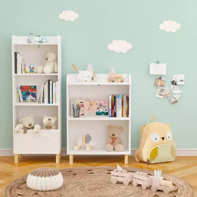 HOMLUX 3/4-Tier Kids Toy Storage Organizer Wooden Children's Bookcase Display Bookshelf,White