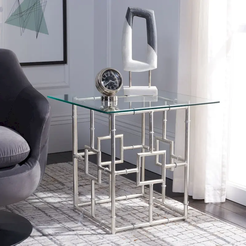 Silver & Glass Top Square Accent Table 22x22x21