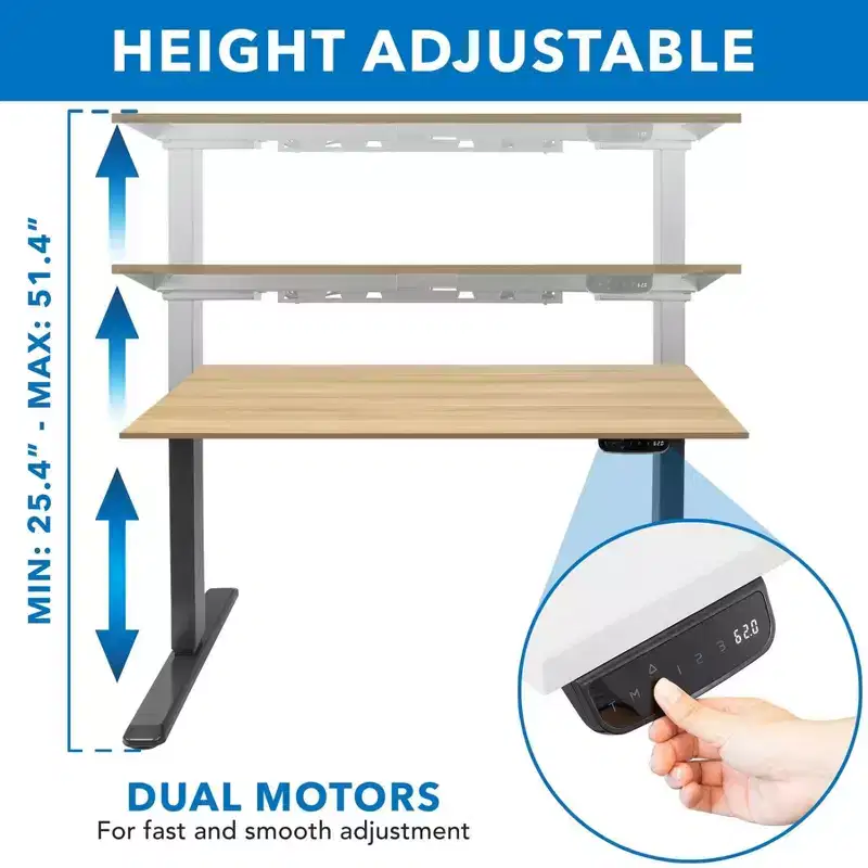 Dual Motor Electric Sit-Stand Desk, Black Frame & Maple Tabletop, 55