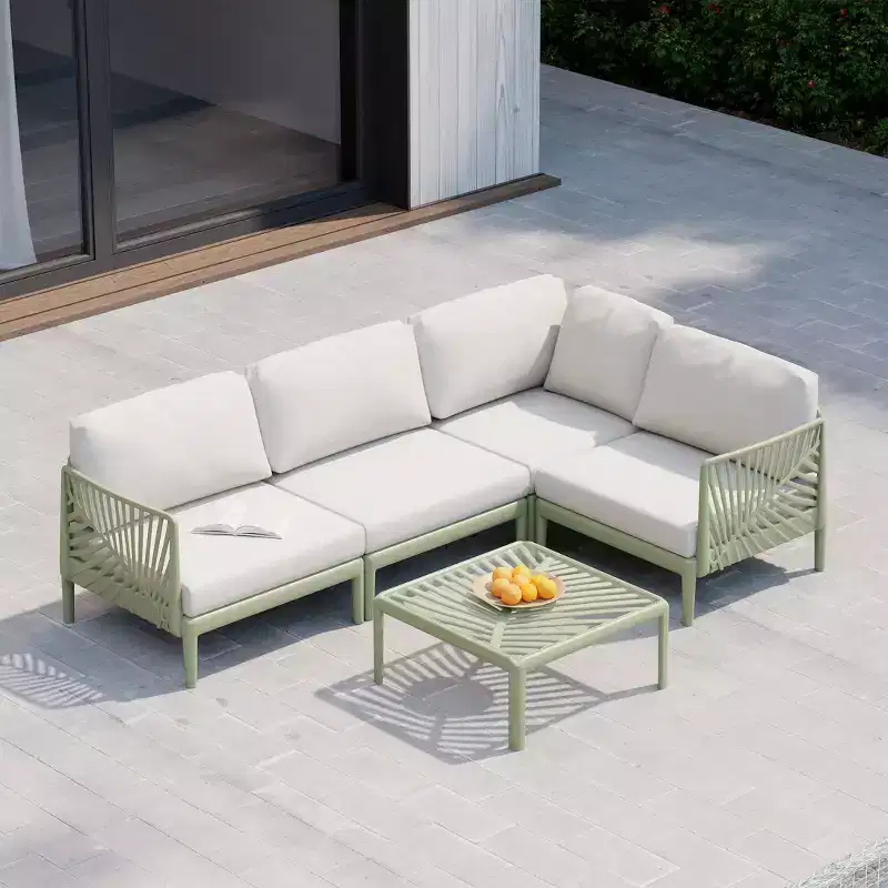 WestinTrends Playa Modern 4-Piece Polypropylene Resin Modular L Shaped Patio Furniture Sectional, Green