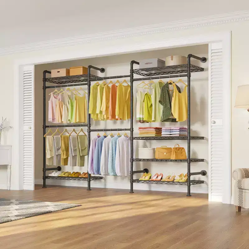 Timate F3 Garment Rack Industrial Pipe Wall Mounted Clothing Rack Walk in Closet Systems