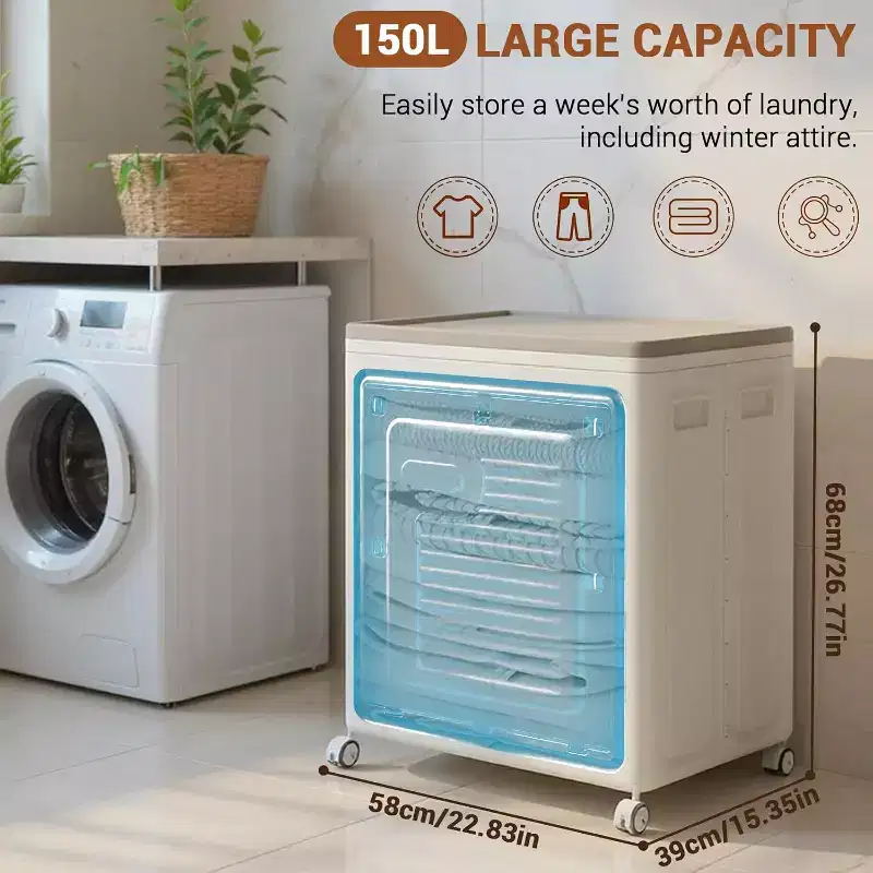 COZONY Rolling Laundry Hamper W/ Lid, 150L Large Capacity Clothes Hampers Plastic Collapsible Laundry Baskets W/ Wheels Foldable Sturdy Storage Boxes