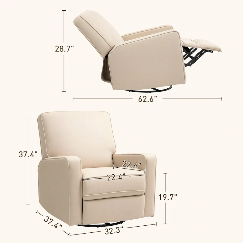 Manual Swivel Rocker Recliner Chair – Breathable Fabric, 145° Recline, Beige