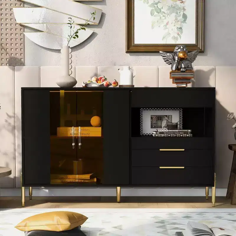 Modern Storage Cabinet with Acrylic Doors, Adjustable Shelves for Kitchen, Dining Room, Living Room, Corridor, Home Office, Spacious Organizer