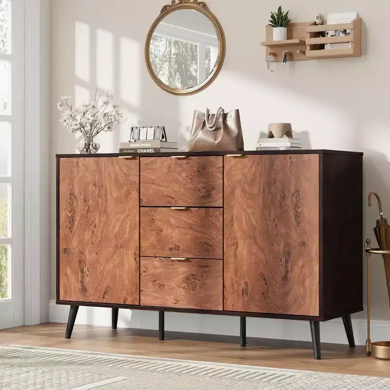 TROPOW Farmhouse Sideboard Buffet Cabinet with Storage, Rustic Wood Kitchen Cabinet with Drawers & Shelves