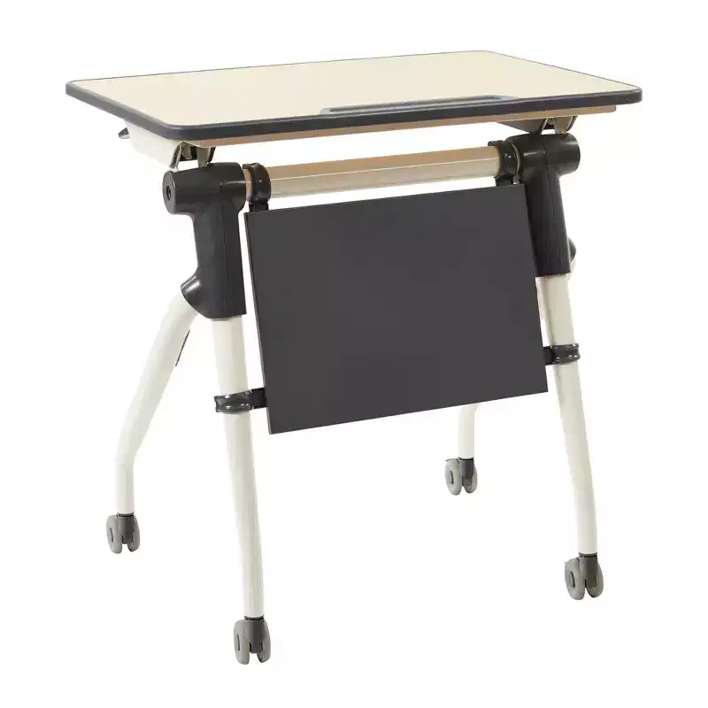 Nesting Student Desk with Modesty Panel, Classroom Furniture, Maple/Grey