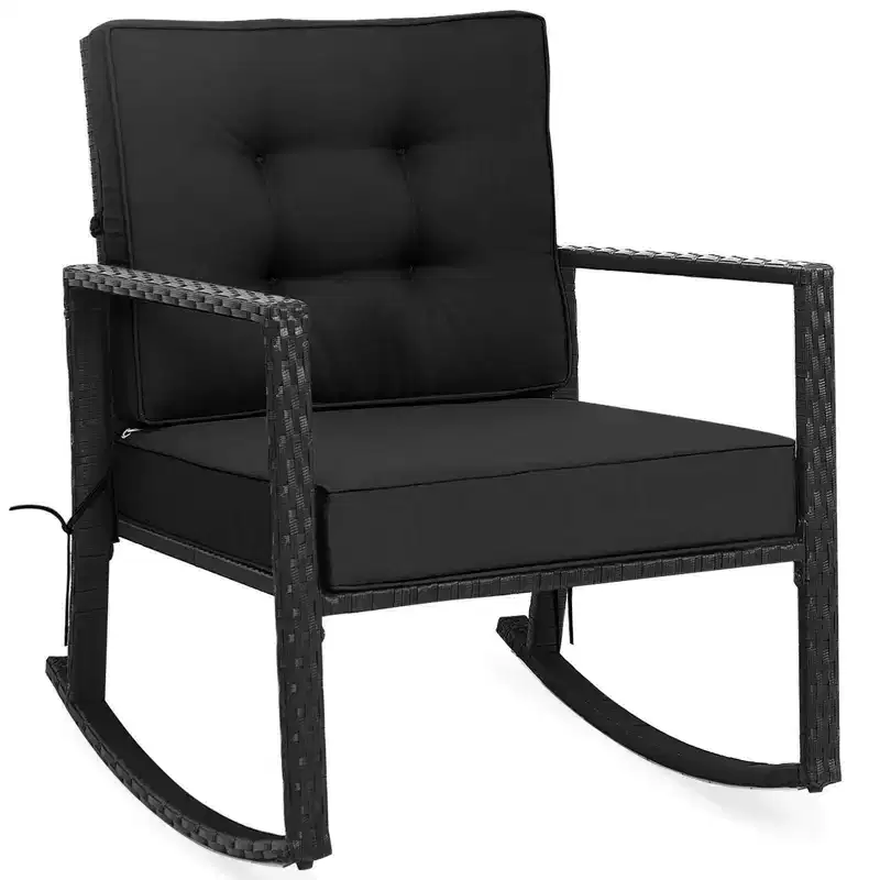 Outdoor Rattan Rocking Chair with Cushion - WELLFOR