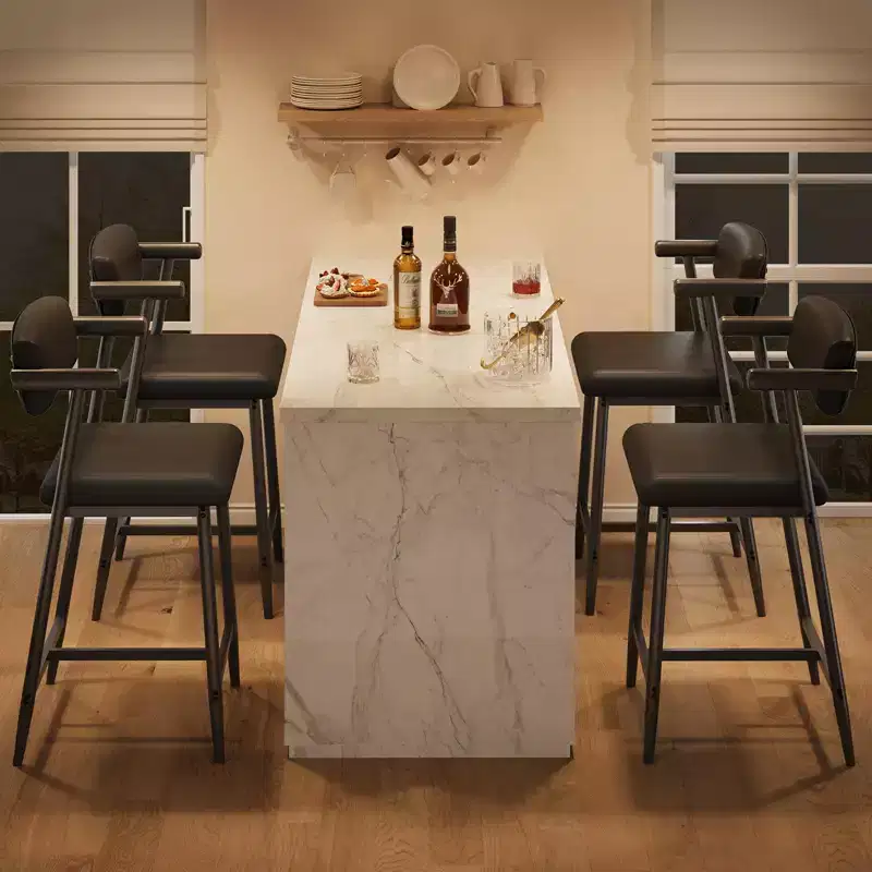 Bar Stools Set of 4 with Arms, 26 Counter Height, Modern Metal Barstools with Back & Footrest, Wide Seat for Kitchen Island Easy Assembly