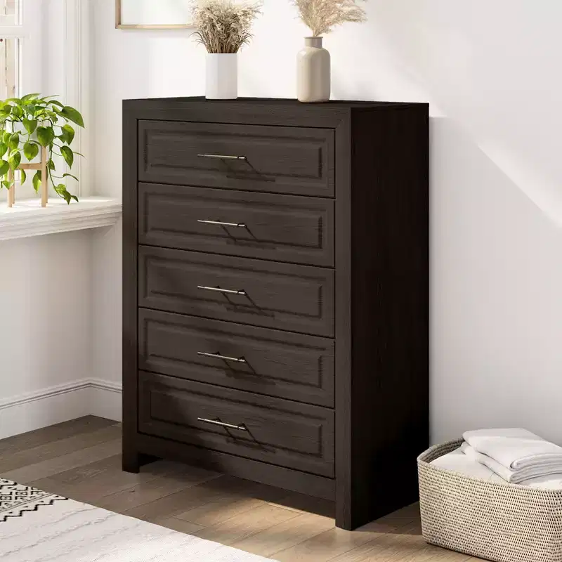 5 Drawers Dresser, 47.24 Tall Wood Dresser Chest of Drawer, Rustic Storage Dresser Organizer with and Vintage Handle for Bedroom Closet Hallway