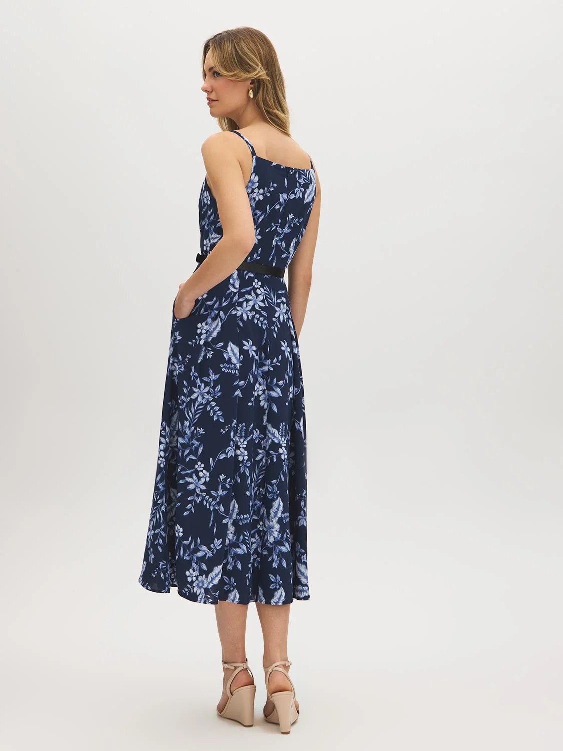 Printed Square Neck Midi Dress