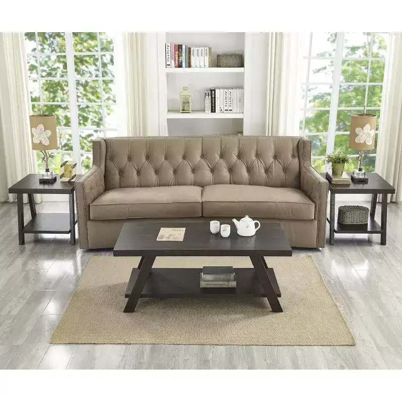 Roundhill Furniture Athens Contemporary 3-Piece Wood Shelf Coffee Table Set in Weathered Espresso