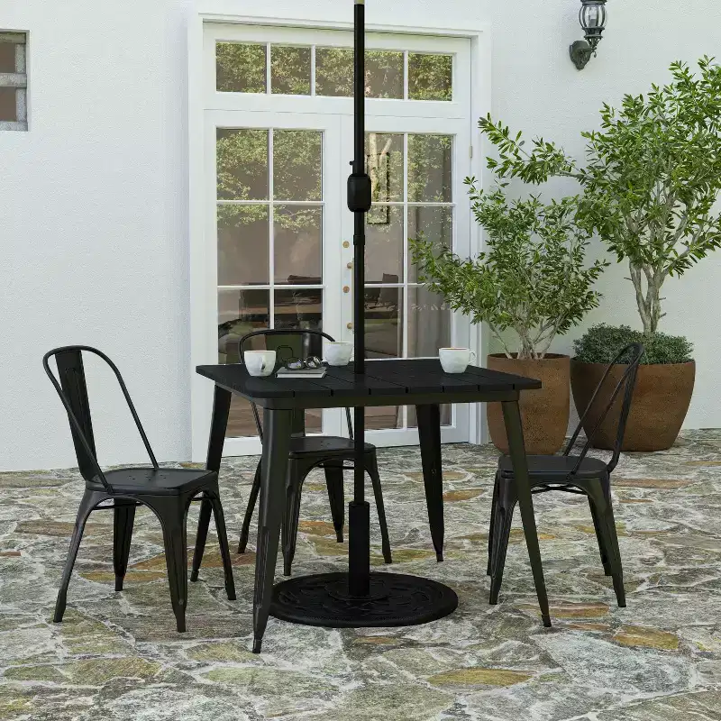 Merrick Lane Indoor/Outdoor Dining Table with Umbrella Hole, 36 Square All Weather Poly Resin Top and Steel Base