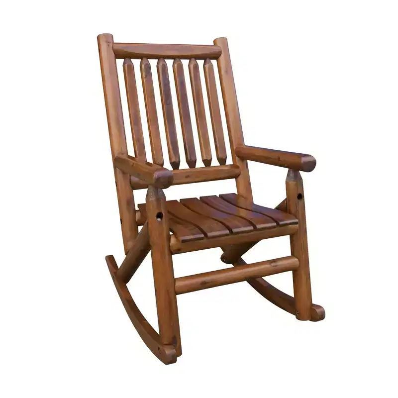 Leigh Country Porch Rocking Chair with Z Frame Design, Clear Coat of Varnish, and Contoured Seating for Patio Rocking Chairs, Brown