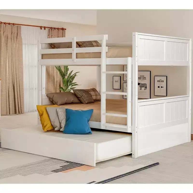 FAMYYT Full Size Bunk Bed With Twin Size Trundle, Easy Assembly, White