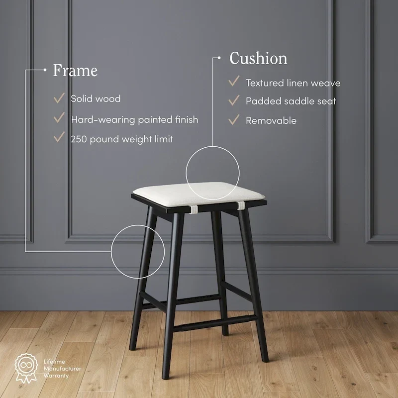 Boucle Upholstered Backless Counter Height Barstool with Cushion, Metal Legs, Modern Style