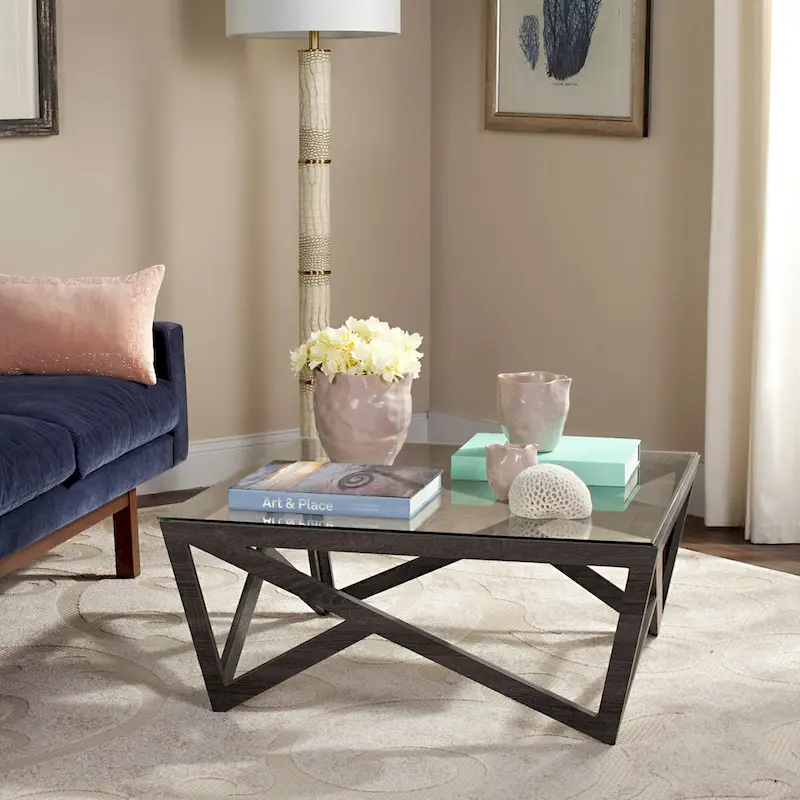 Mid-Century Glass Top Coffee Table - 33.5 x 33.5 x 14.5 - 34Wx34Dx15H