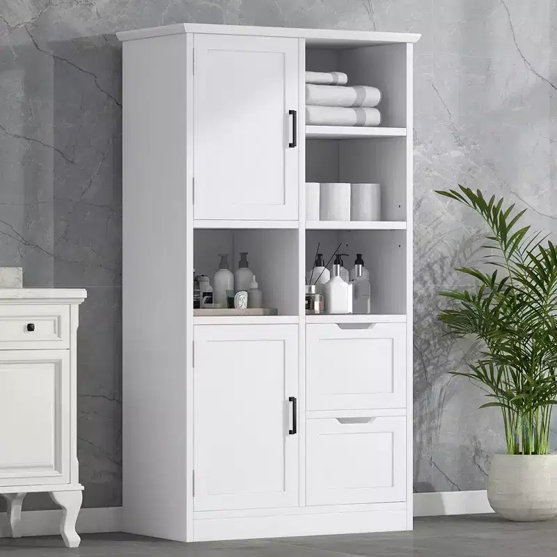 62'' Tall Bathroom Storage Cabinet, Freestanding Floor Storage Cabinet With Drawer & Adjustable Shelf, Pantry Storage Cabinet For Bathroom Living Room