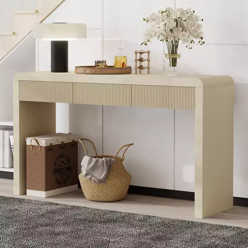 Rustic Modern Console Table with 3 Fluted Drawers, Entryway Hallway Accent Table