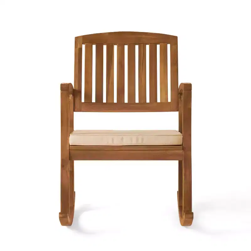Okak 19 Boho Patio Rocking Chair Premium Acacia Armchair with Cushion,1 Pc,Rustic Recliner Chair for Porch,Backyard&Garden,Natural