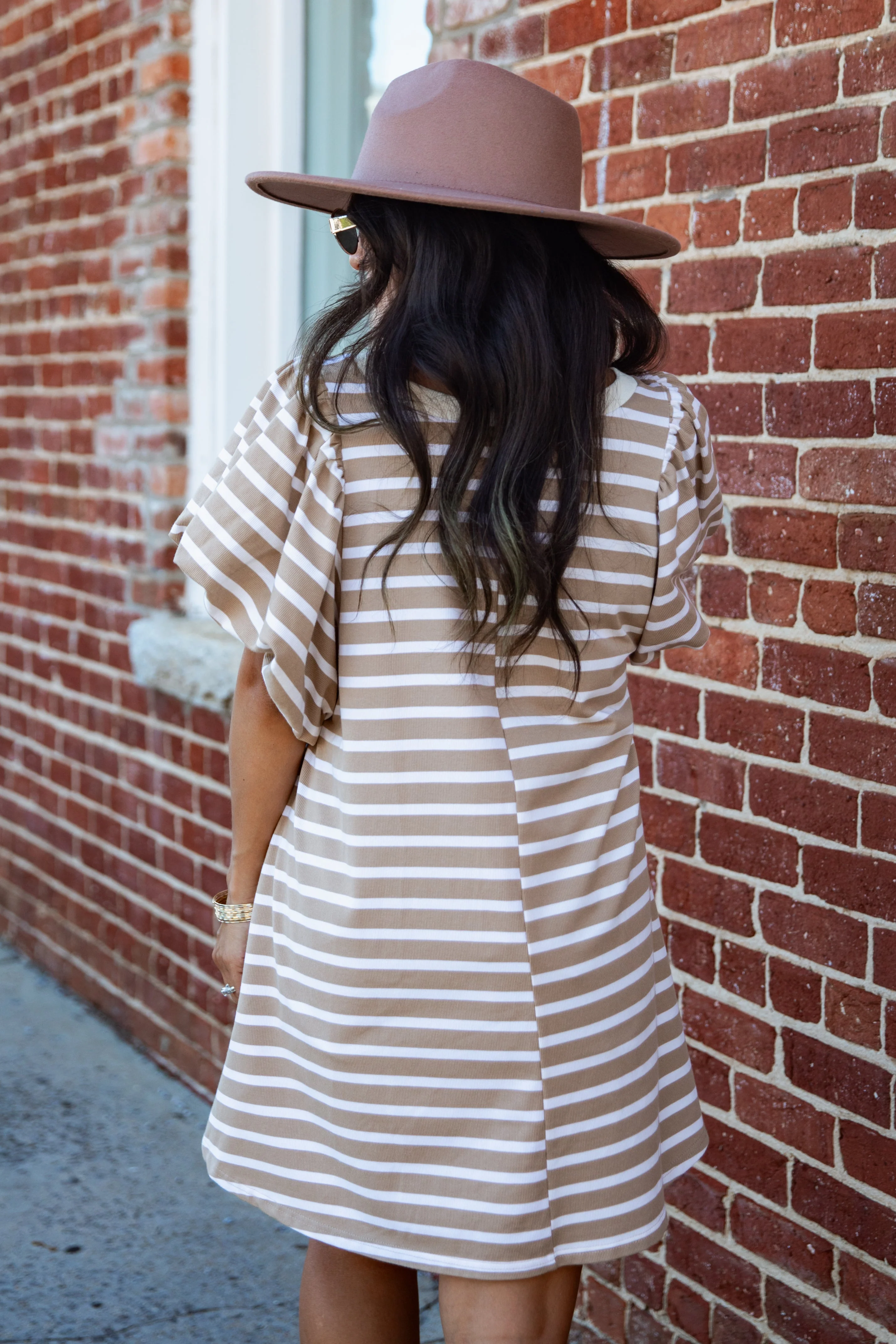 Striped Puff Sleeve Knit Mini Dress