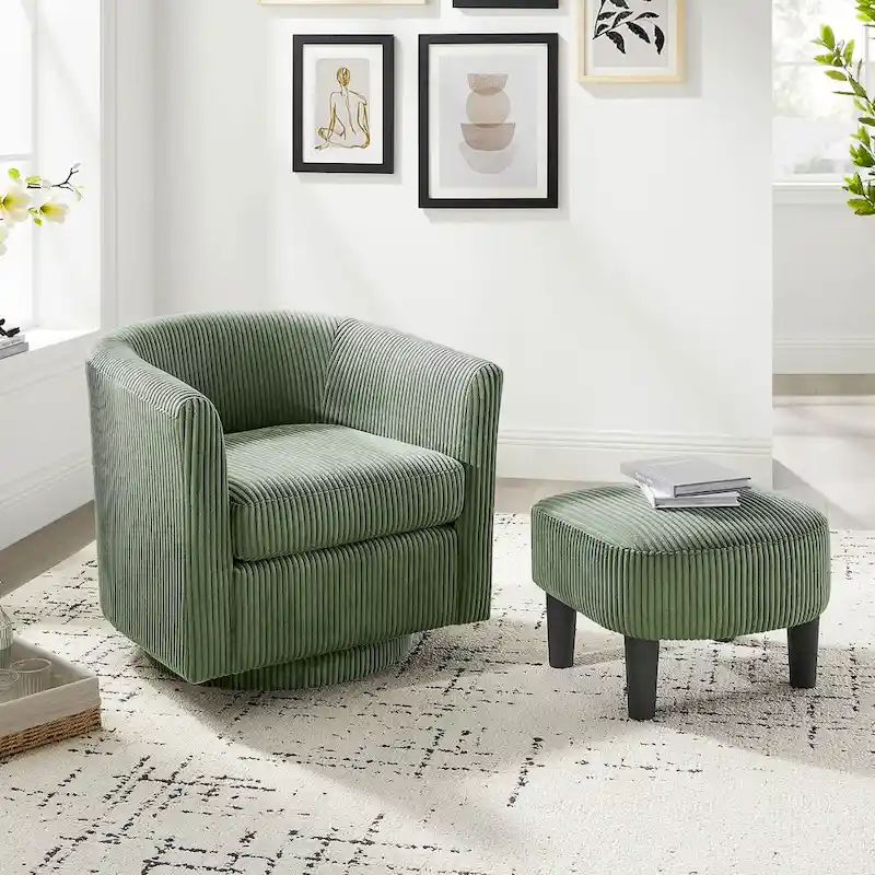Green 26.38 Upholstered 360 Swivel Arm Chair with Ottoman
