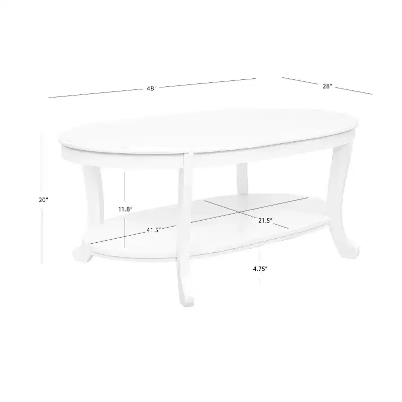 Dermott Traditional Oval Coffee Table with Bottom Shelf Rustic White - Powell