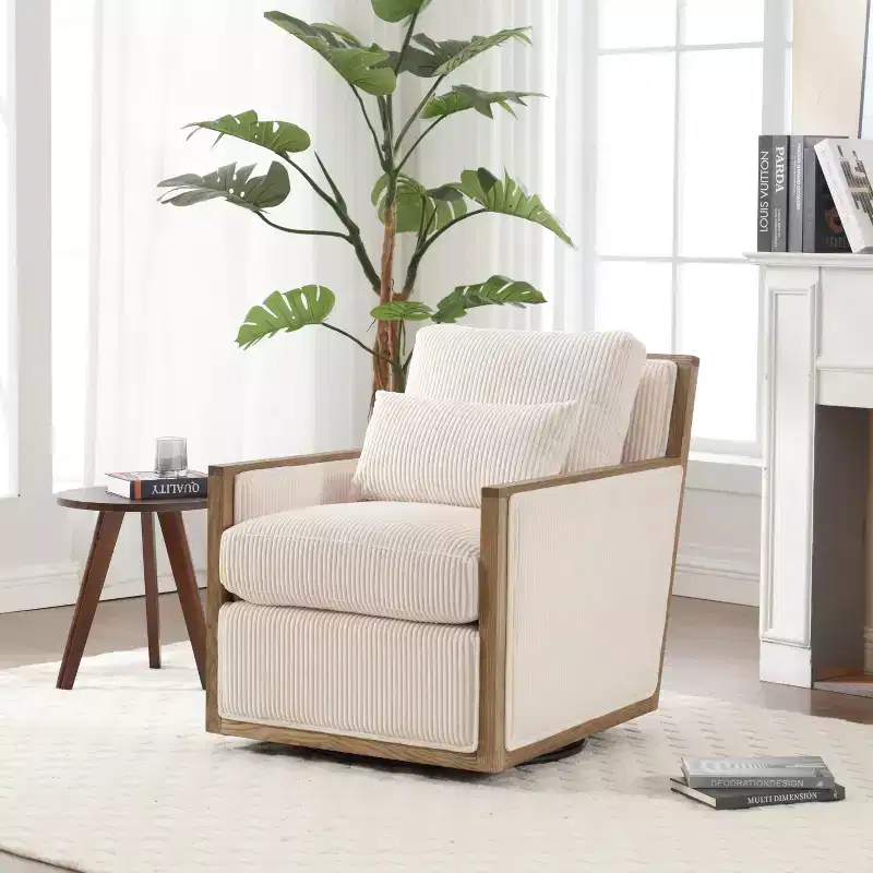 Okak Accent Chairs for Bedroom, 360 Degree Corduroy Swivel Barrel Chair, Leisure Arm Chair, Modern Oversized Accent Chair