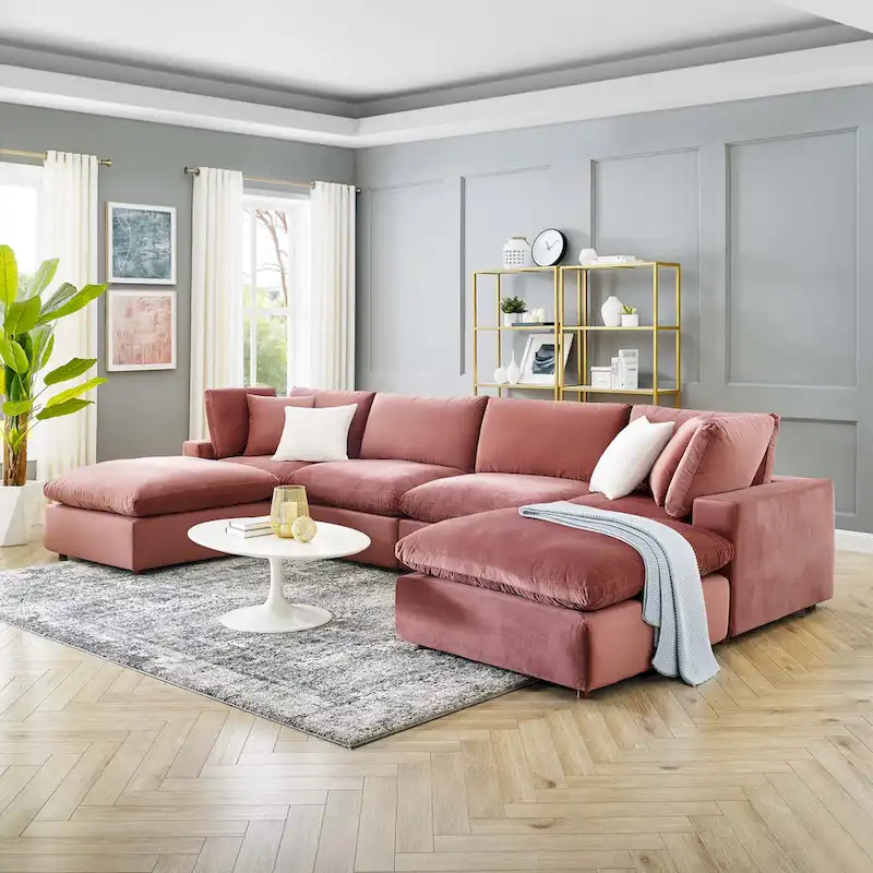 Commix Down Filled Overstuffed Velvet 6-Piece Sectional Sofa