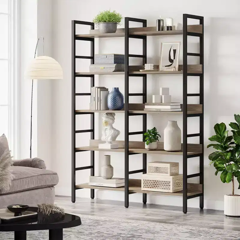 Tribesigns 5-Tier Bookcase, 70.87 Etagere Double Wide Bookshelf, Wood Book Shelving Unit