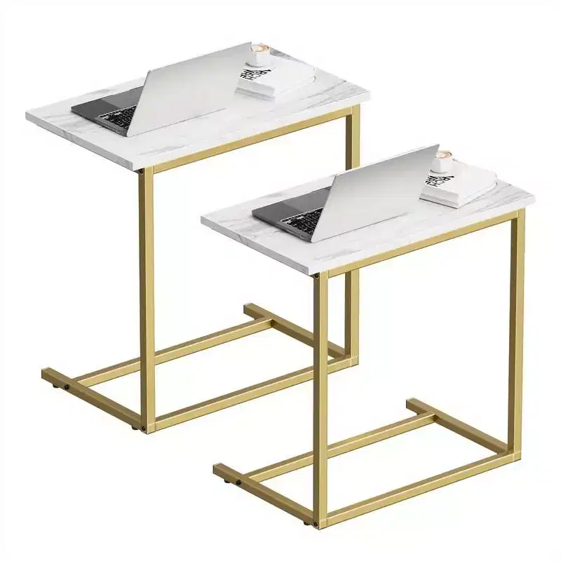 2 Pack C Shaped End Table 27 inches High, Side Table for Couch Slide Under, C Table Sofa Side End Table for Living Room