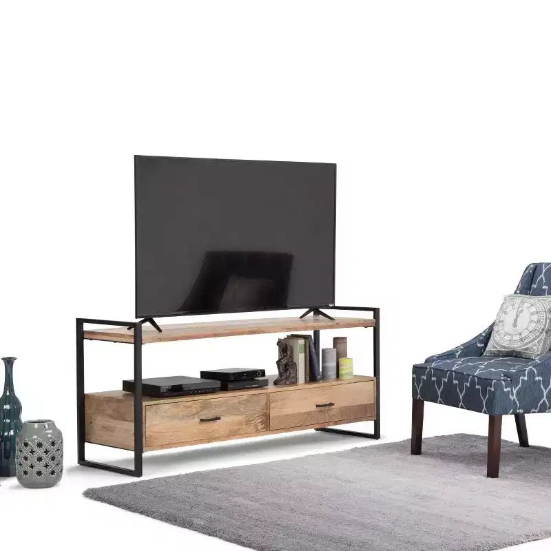 Lawson Solid Mango Wood TV Stand for TVs up to 66" Natural - WyndenHall: Farmhouse Style, 2 Drawers, Fixed Shelves