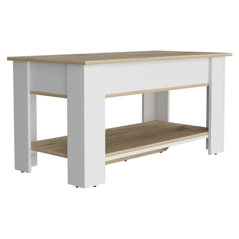 40-inch Wide Storage Table with 1 Extendable Table Shelf, 4 Legs, and Lower Shelf