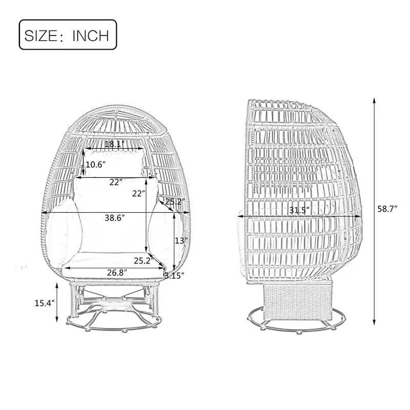 Rattan Egg Patio Swivel Chair with Cushions and Rocking Function