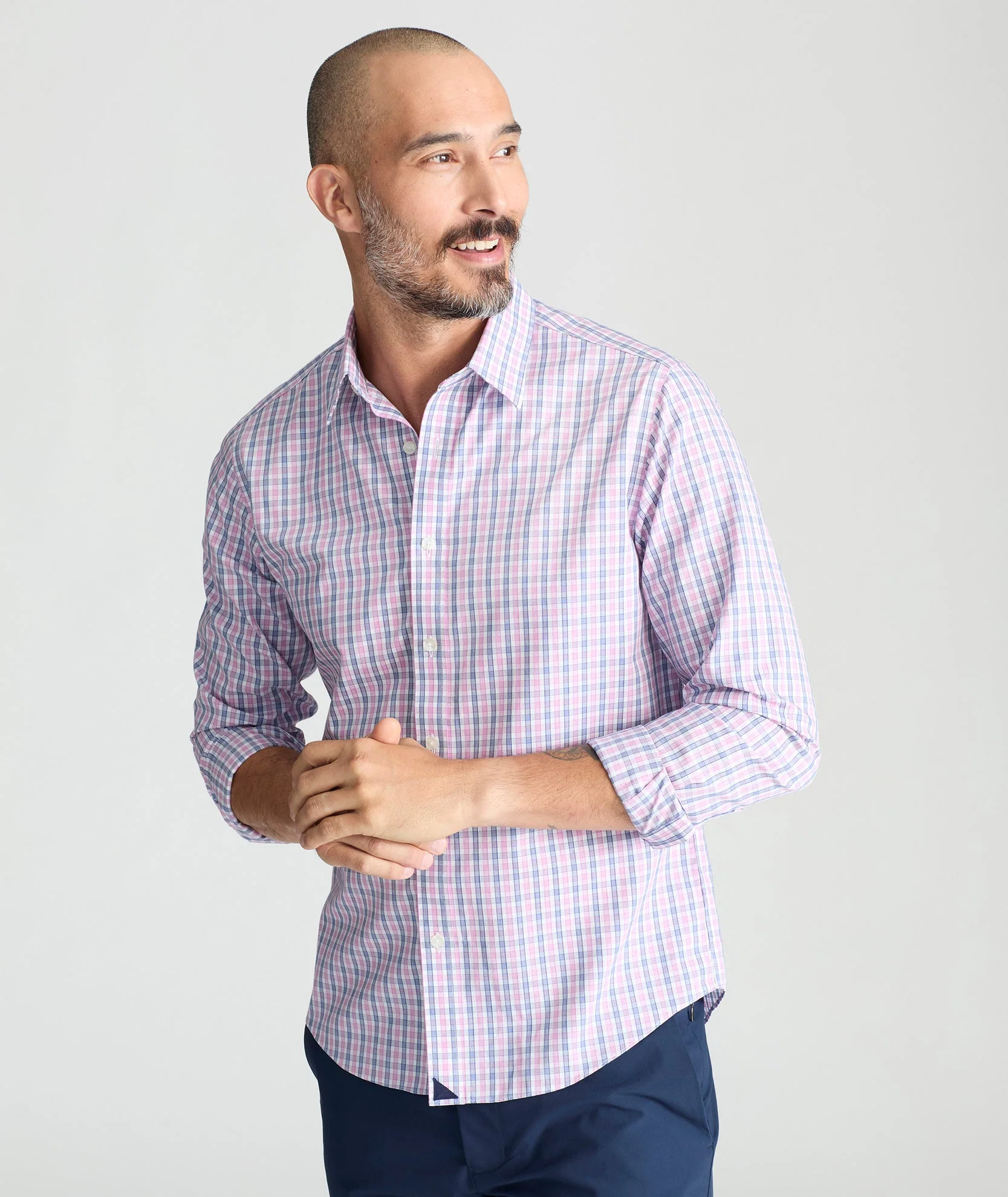 Blue-White Check Cotton Shirt (Pink Base)