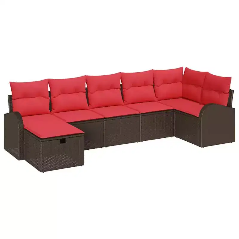 vidaXL Garden Sofa Set 7 pcs Brown and Red 289 x 124 x 85 cm