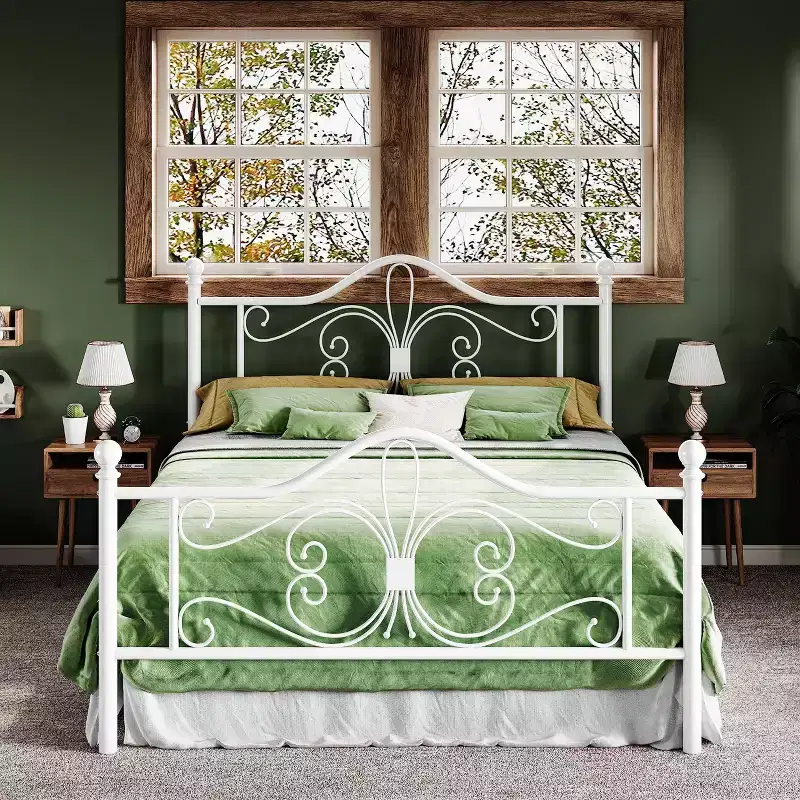 Kids Metal Bed Frame with Butterfly Headboard and Footboard, No Box Spring Needed