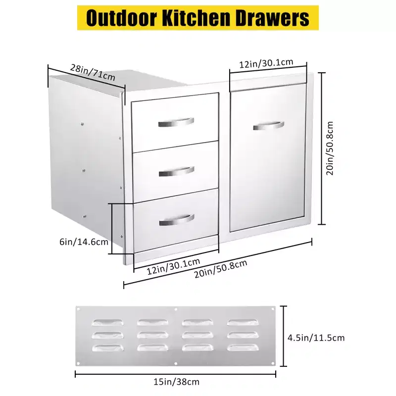 COZONY Stainless Steel Outdoor Kitchen Drawers Set, Waterproof Flush Mount Storage Cabinet for BBQ Grill Islands Patio Backyard