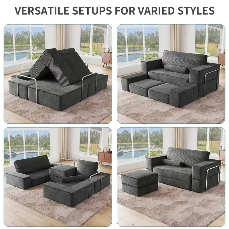 Convertible Cloud Sectional Couch Comfy Corduroy Sectional Sofa Comfy Couch With Deep Seat & High Pillows Easy To Assemble