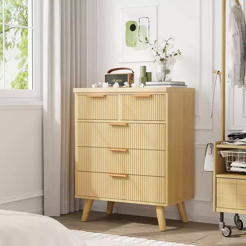 Kerri 5-Drawer Modern Boho Dresser with Wave Pattern Front