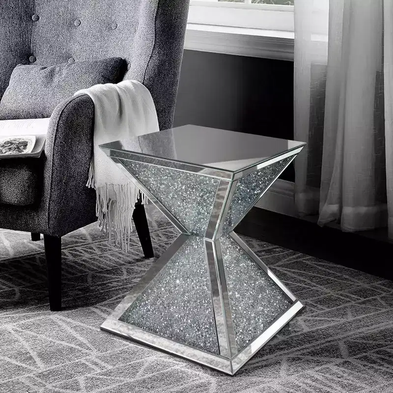 Royal Hampton End Table with Faux Diamonds Inlay , Silver and Clear