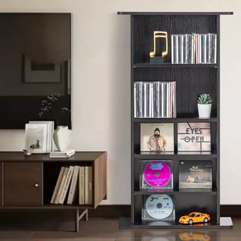 5-Layer Media Storage Cabinet DVD Shelf Holds up to 240 CDs with Adjustable Shelves