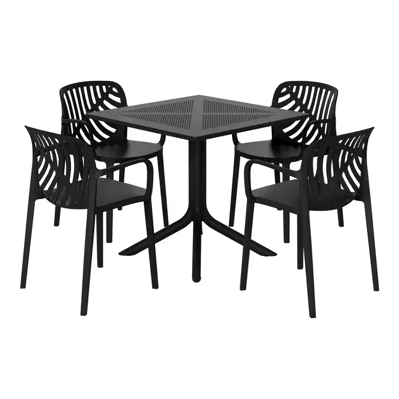 WestinTrends Playa 5-Piece Outdoor Resin Square Patio Dining Table Set with Modern Stackable Patio Dining Chairs