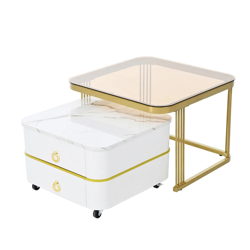 Harper&Bright Designs 2-in-1 Square Nesting Coffee Table with Wheels