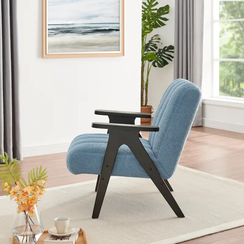 Roundhill Furniture Rella Modern Teddy Sherpa Fabric Accent Chair with Espresso Wood Frame