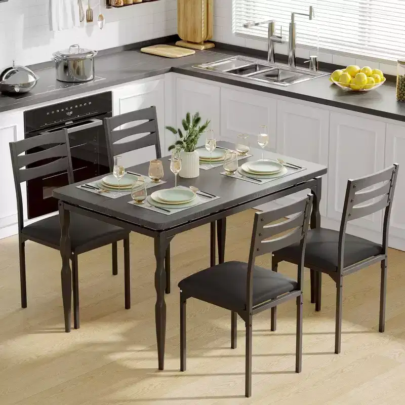 Coolmee 5 Piece Dining Table Set, Industrial Style Dining Table and Chairs Set for 4, Kitchen Table Set for Dining Room Kitchen Apartment