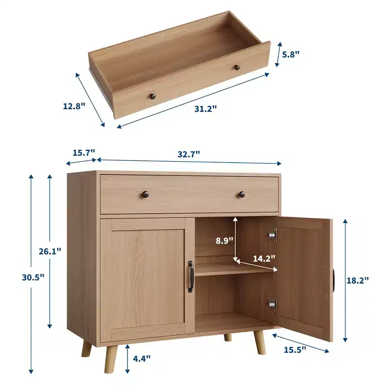 Versatile Sideboard Buffet Cabinet with Drawers & Doors,Multi-Purpose Storage Credenza for Kitchen,Dining, Living Room, Entryway, Freestanding Accent