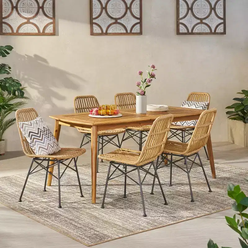 Christopher Knight Home Sawtelle Outdoor Wicker and Acacia Wood 7 Piece Dining Set
