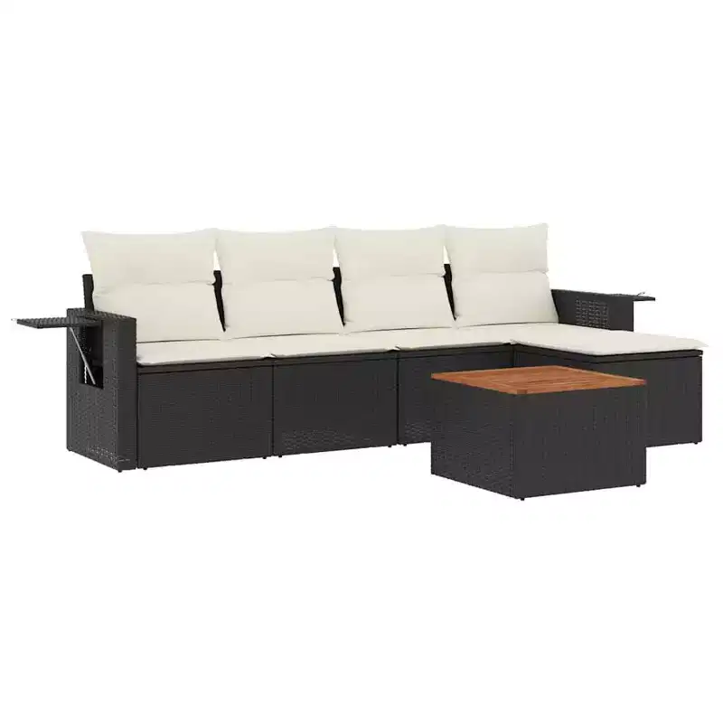 vidaXL 6 Piece Patio Sofa Set with Cushions Black and Cream