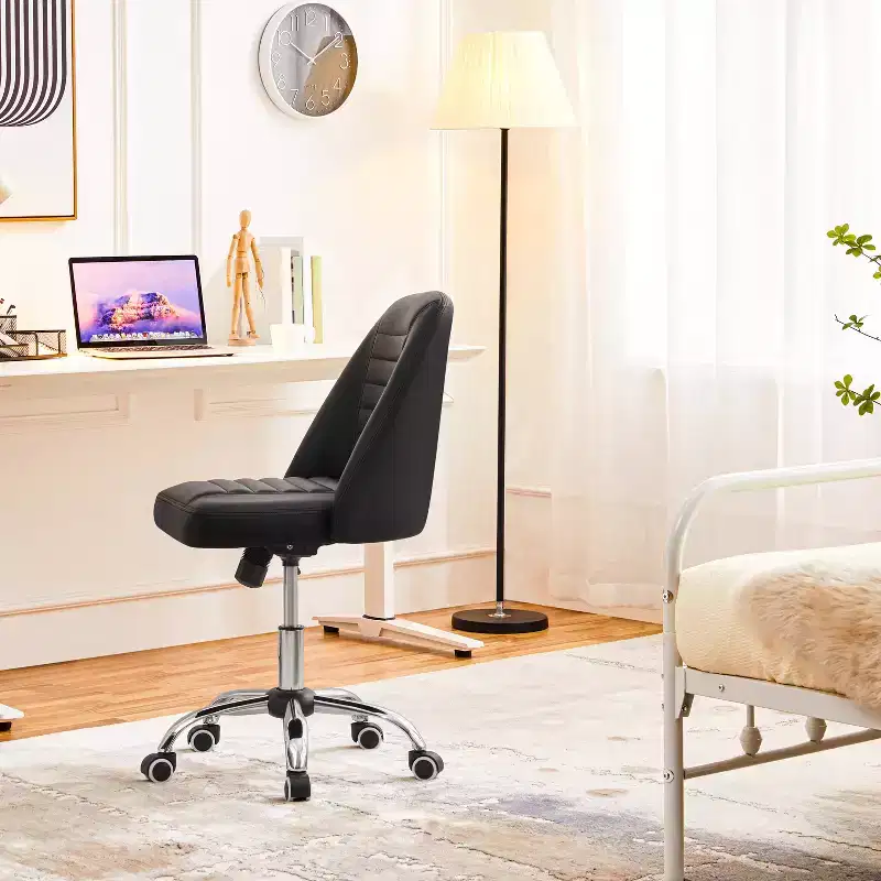 Faux Leather Mid Back Home Office Desk Chair with Chrome-plated Metal Base